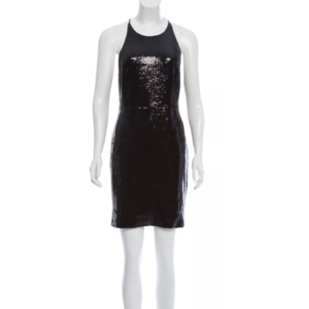 Woman GREY JASON WU Black Racerback Sleeveless Sequin Cocktail Dress Sz 4 EUC
